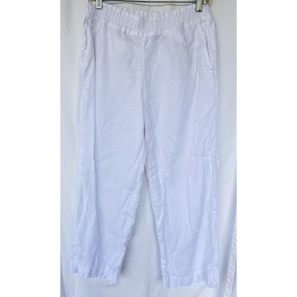 Charter Club Linen Luxury White Pull On Cropped Pants Coastal Lagenlook Beach S - Picture 1 of 6